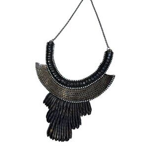 Deepa Gurnani Chic Black and Silver Sequin Collar Necklace